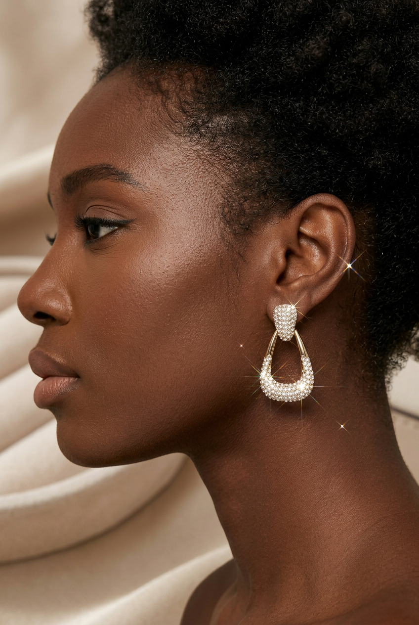 Crystal-Encrusted Geometric Drop Earrings