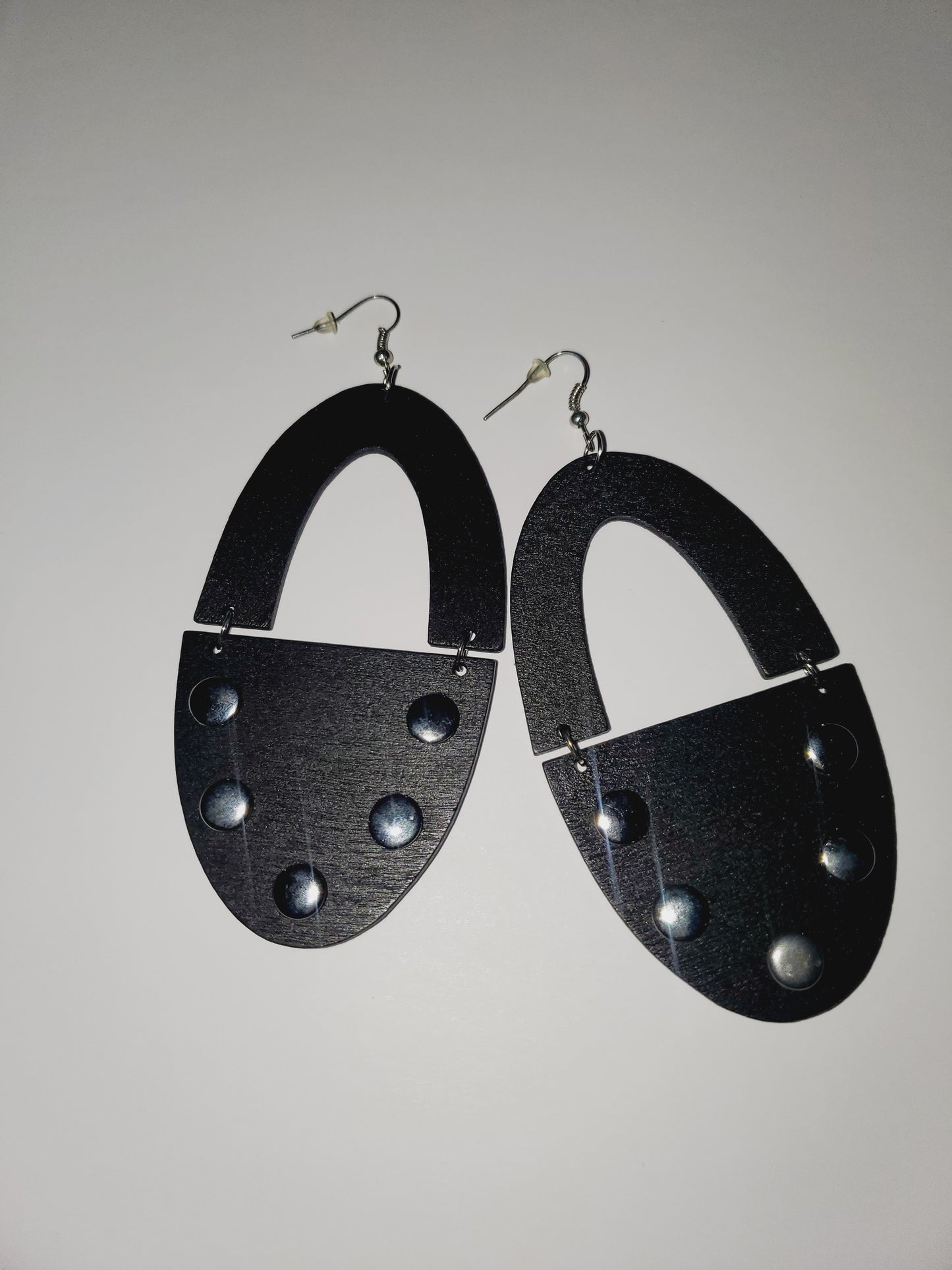 Wooden Silver Stud Earrings