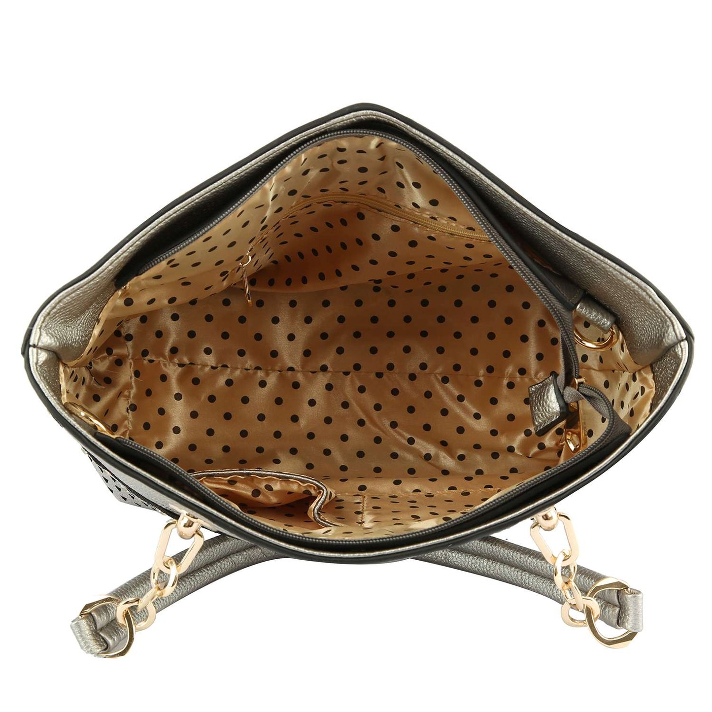 Rhinestone Accent Accessorized Handbag Set: Black