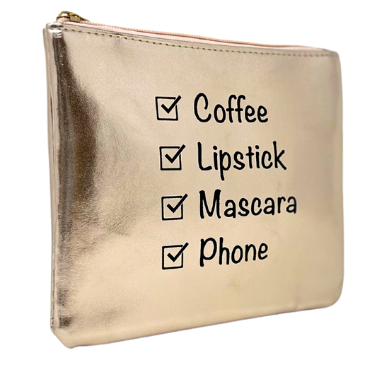 Coffee First Cosmetic Bag: Gold