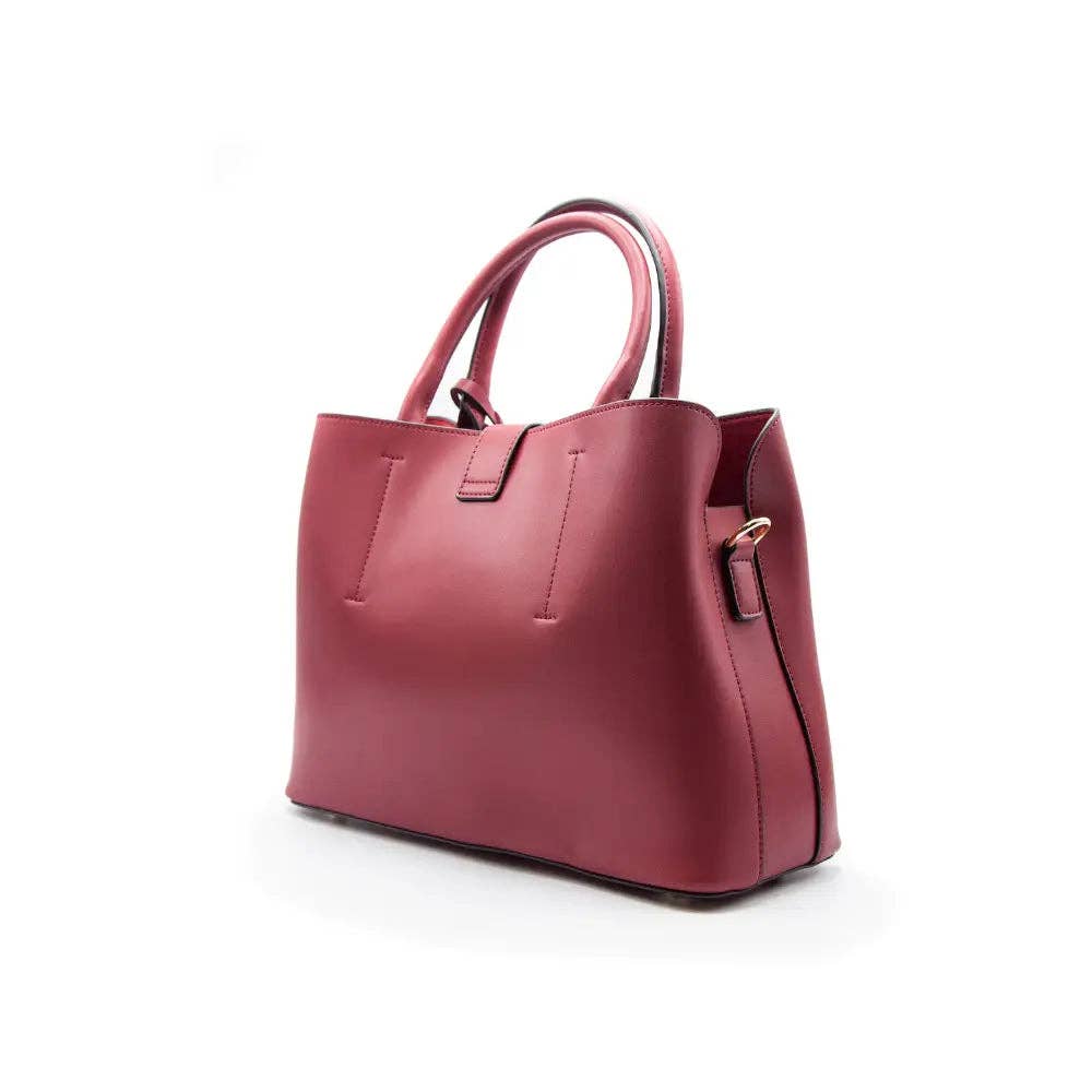 Vegan Leather Classic Satchel Handbag: Red