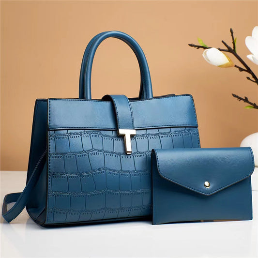The 2-Piece Crocodile-Embossed Handbag / Satchel Set