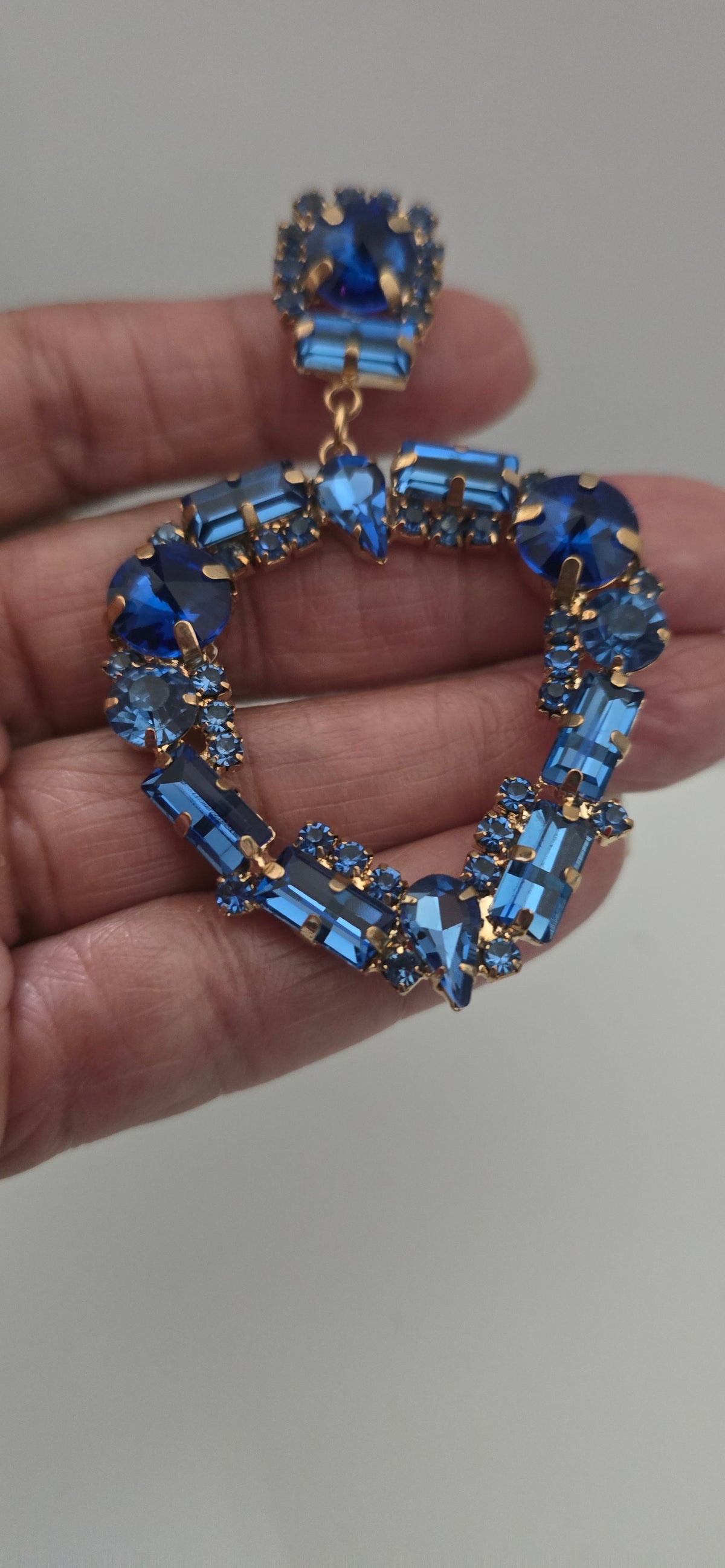 Cobalt Blue Crystal Heart Drop Earrings