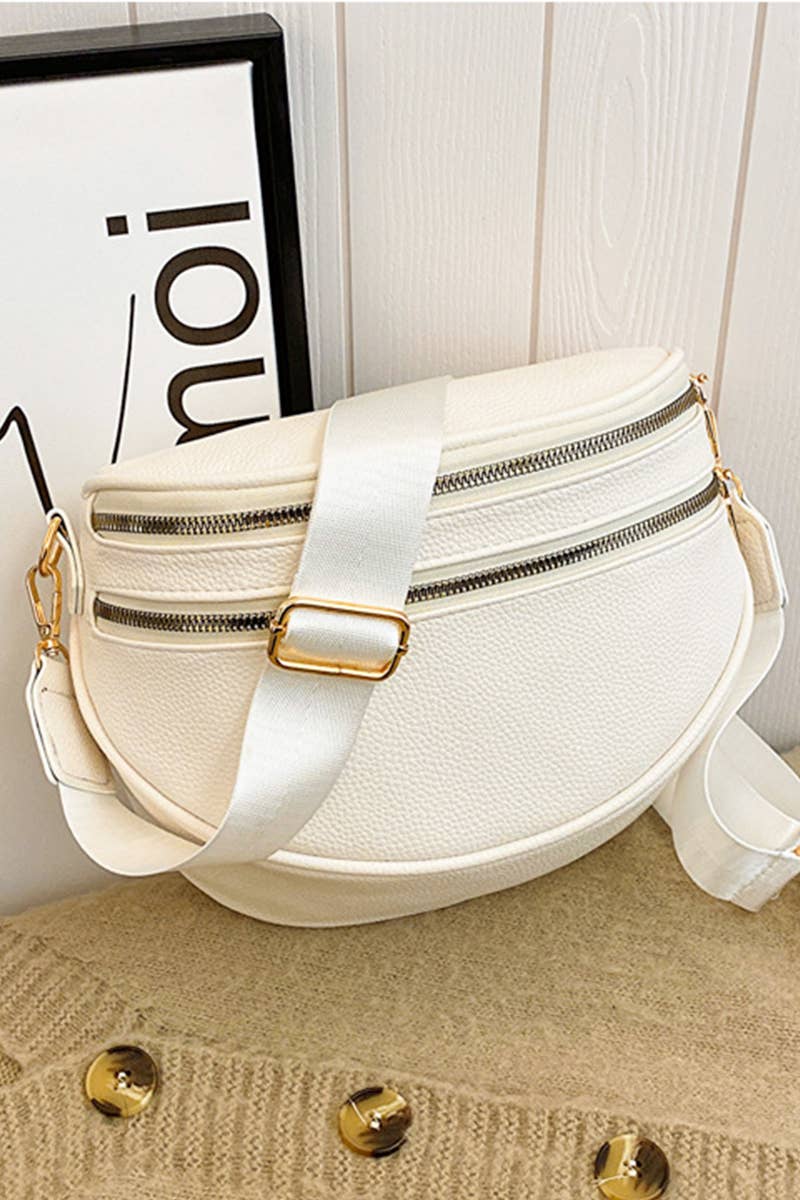 Vegan Leather Multi Pocket Crossbody Bag: Black