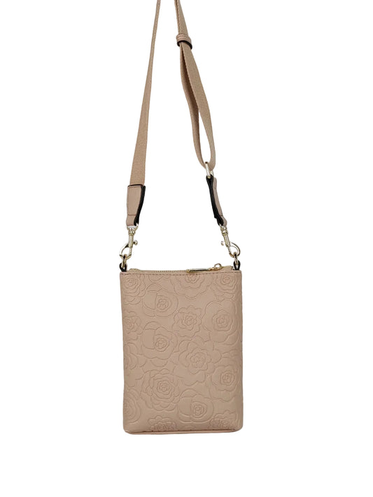 Orelia rose-pattern cross-body women handbag with adjustable strap and gold accents.