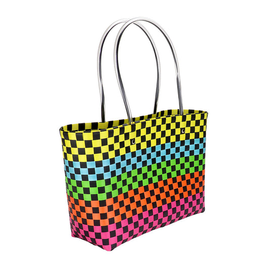 Jelly Tube Top Handle Basket Weave Tote Bag / Shoulder Bag - Black & Multi