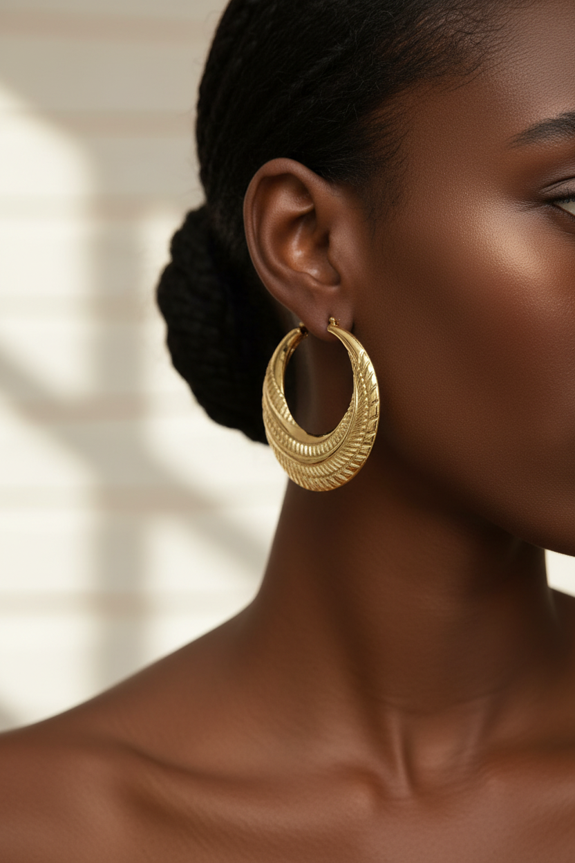 Gold-tone large Embossed Hoop Earrings