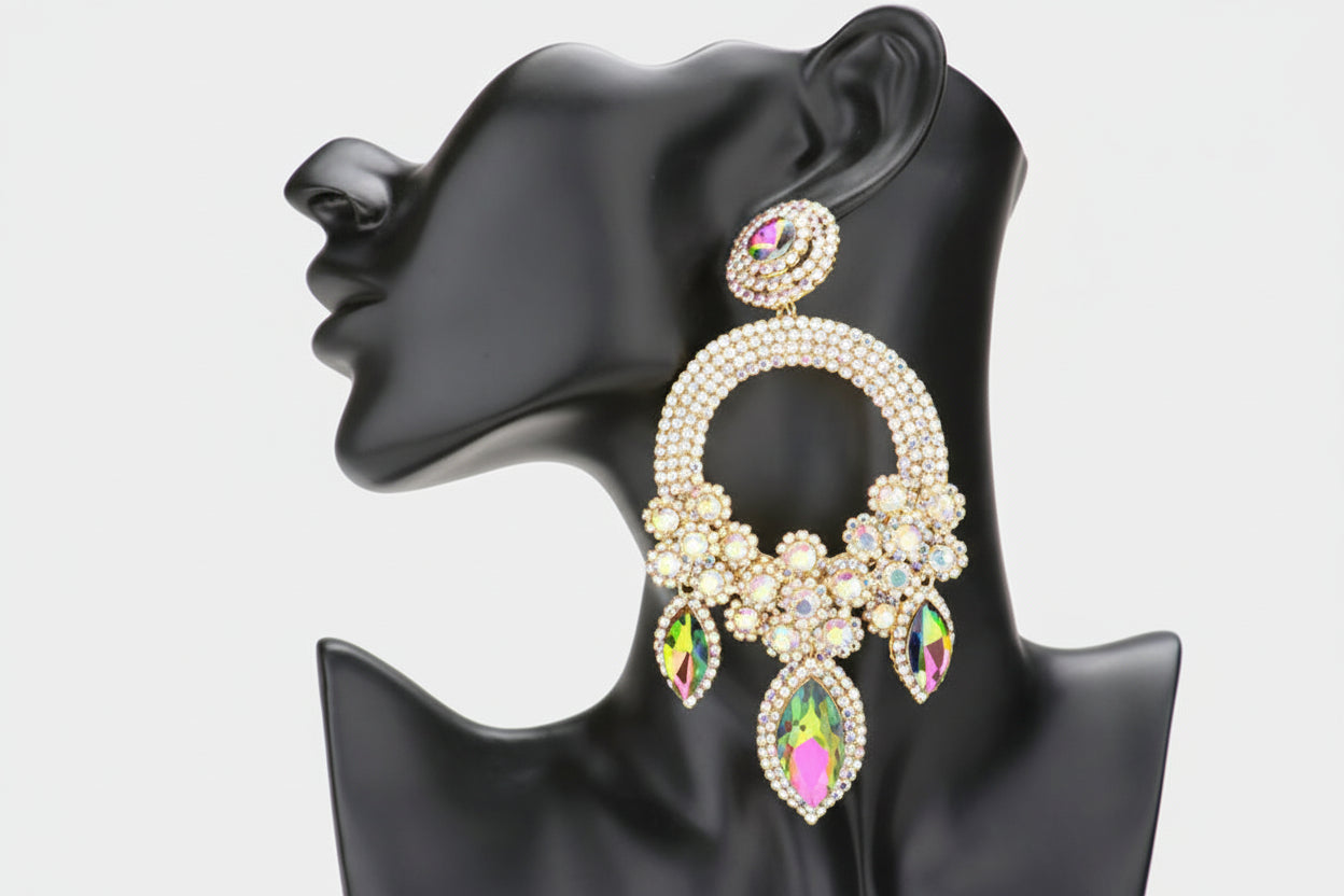 Oversized Marquise Triple Flower Chandelier Evening Earring
