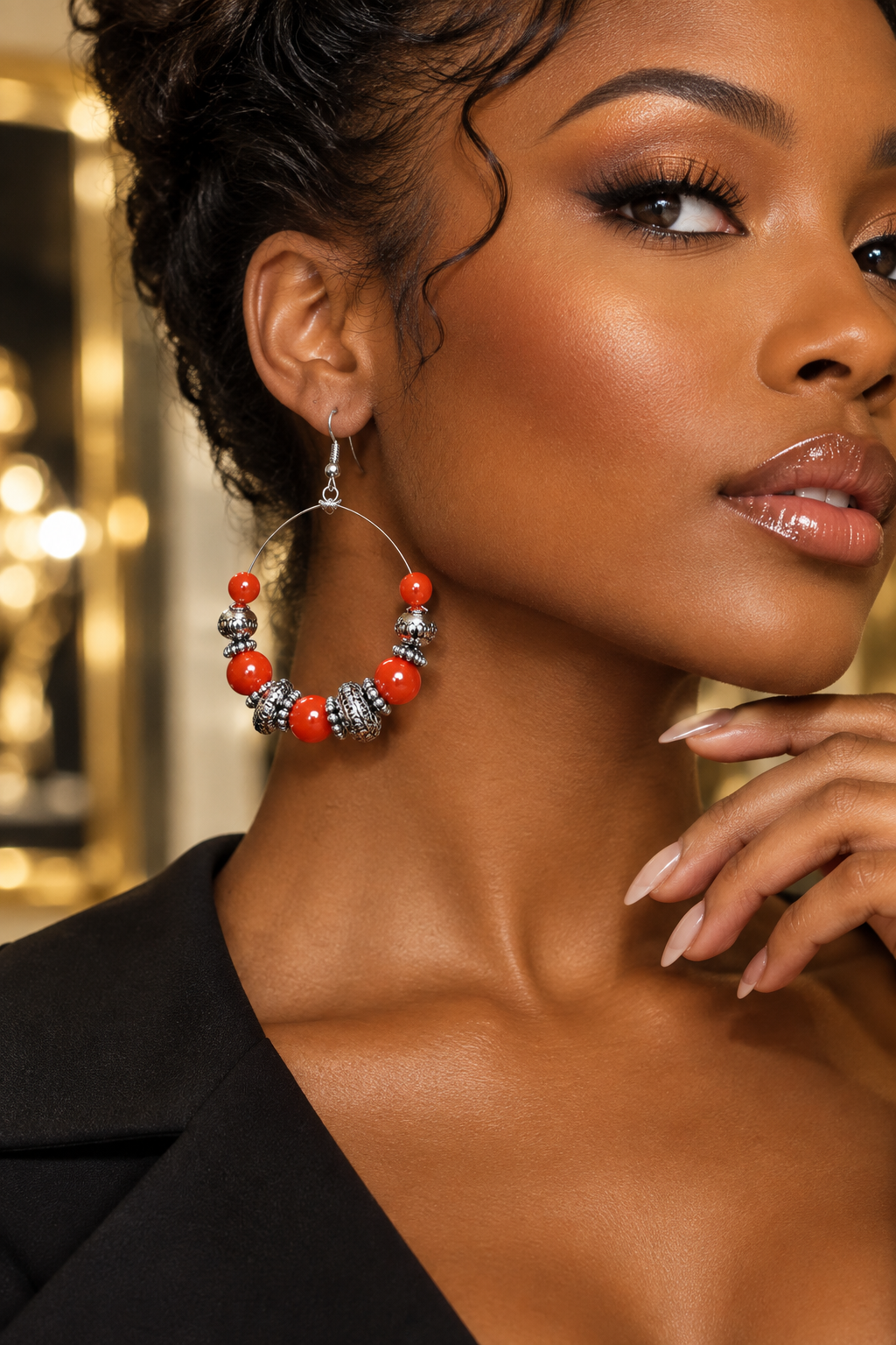 Beaded Hoop Dangle Earrings