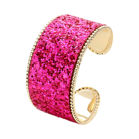 Sparkly Glittered Cuff Bracelet-Fushia