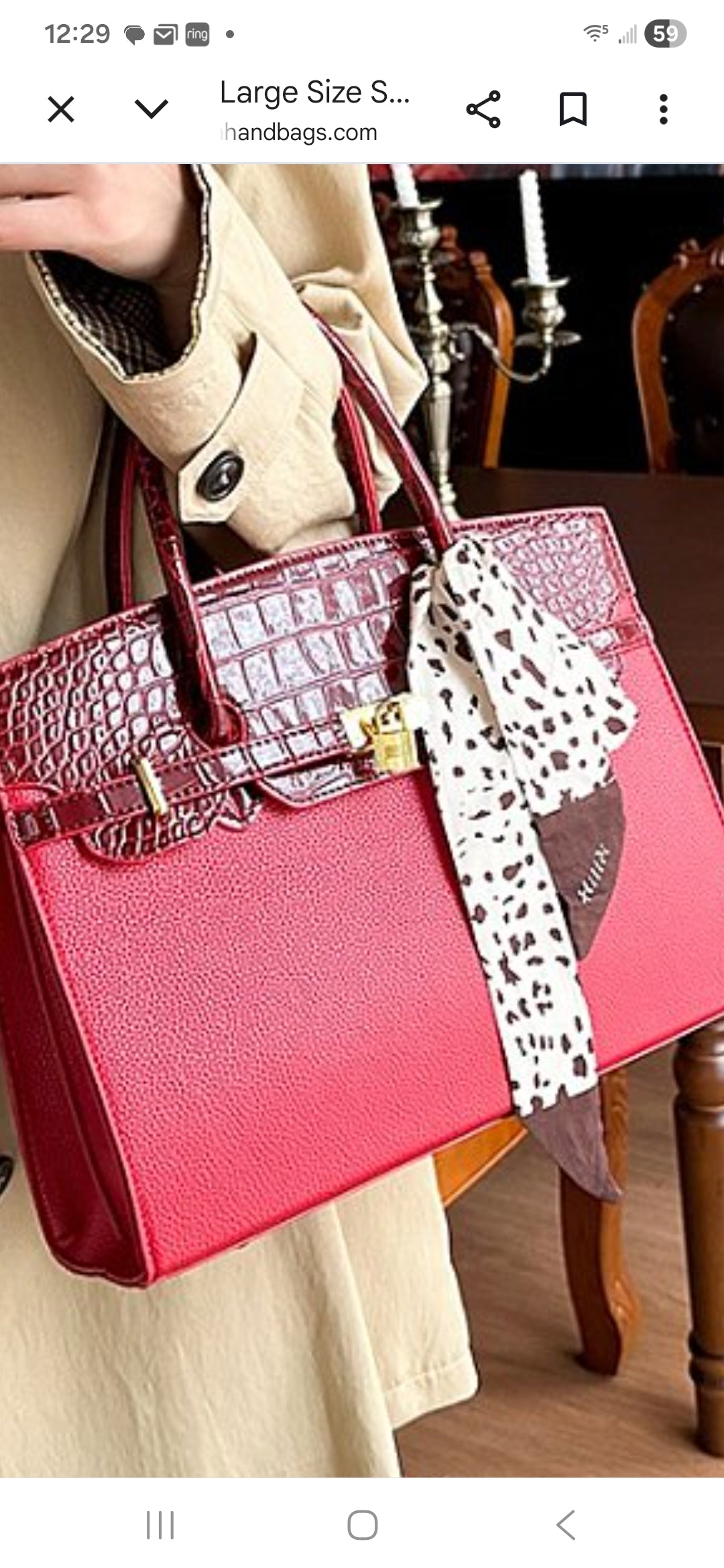 Scarfed Croc Combo Satchel Handbag, Red