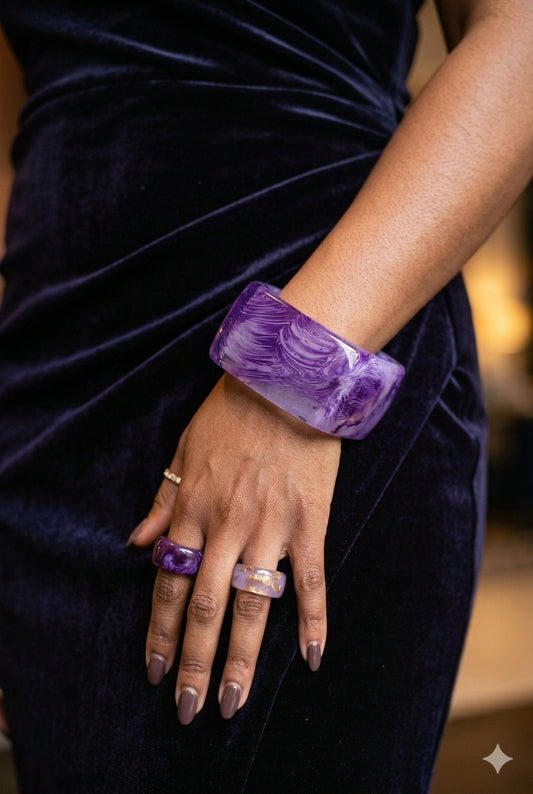 Chunky Purple Acrylic Marble Bangle Bracelet-Marble