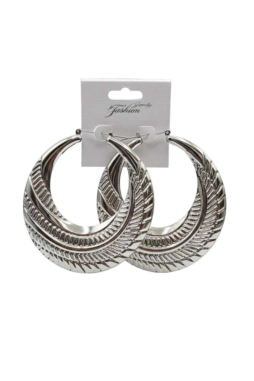 Silver-tone large Embossed Hoop Earrings