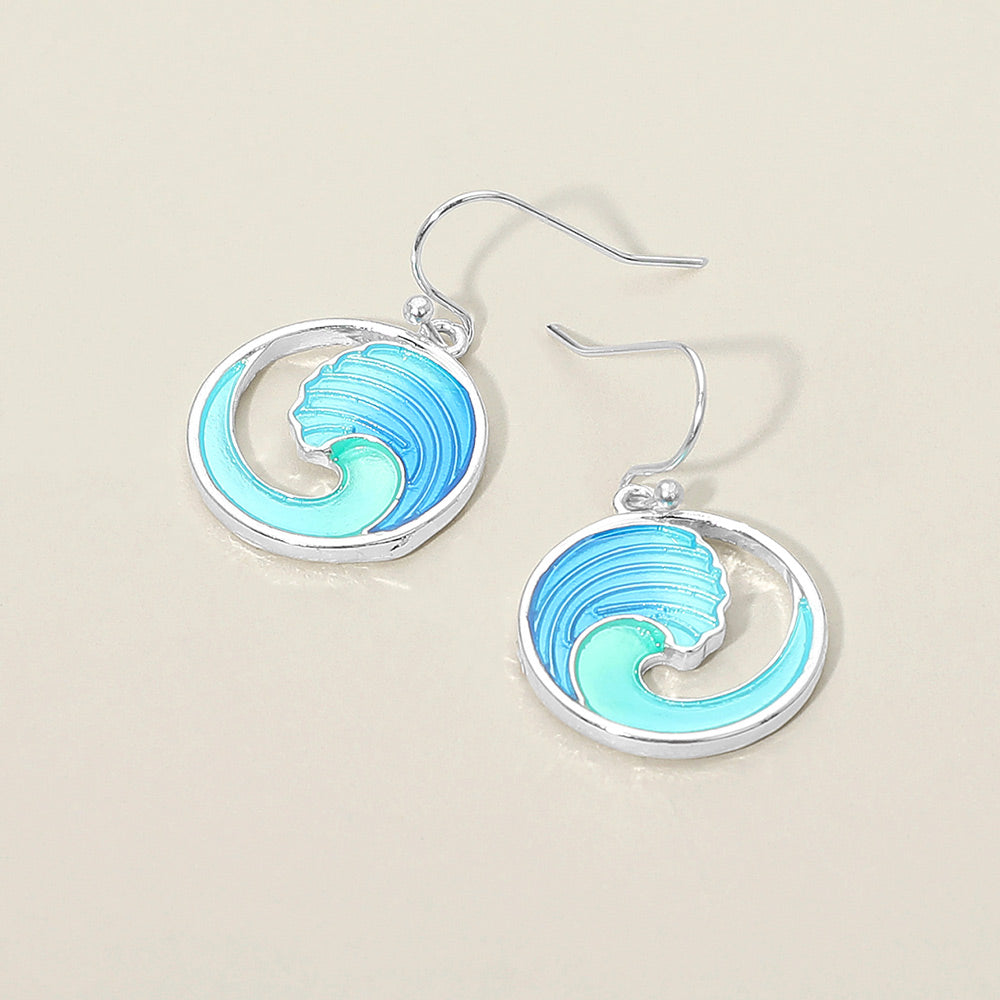 Ocean Wave Charm Drop Dangle Earrings