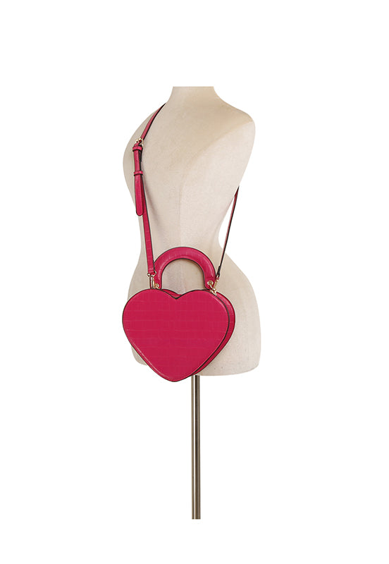 Croc Heart Top Handle Satchel/Crossbody- Fuchsia