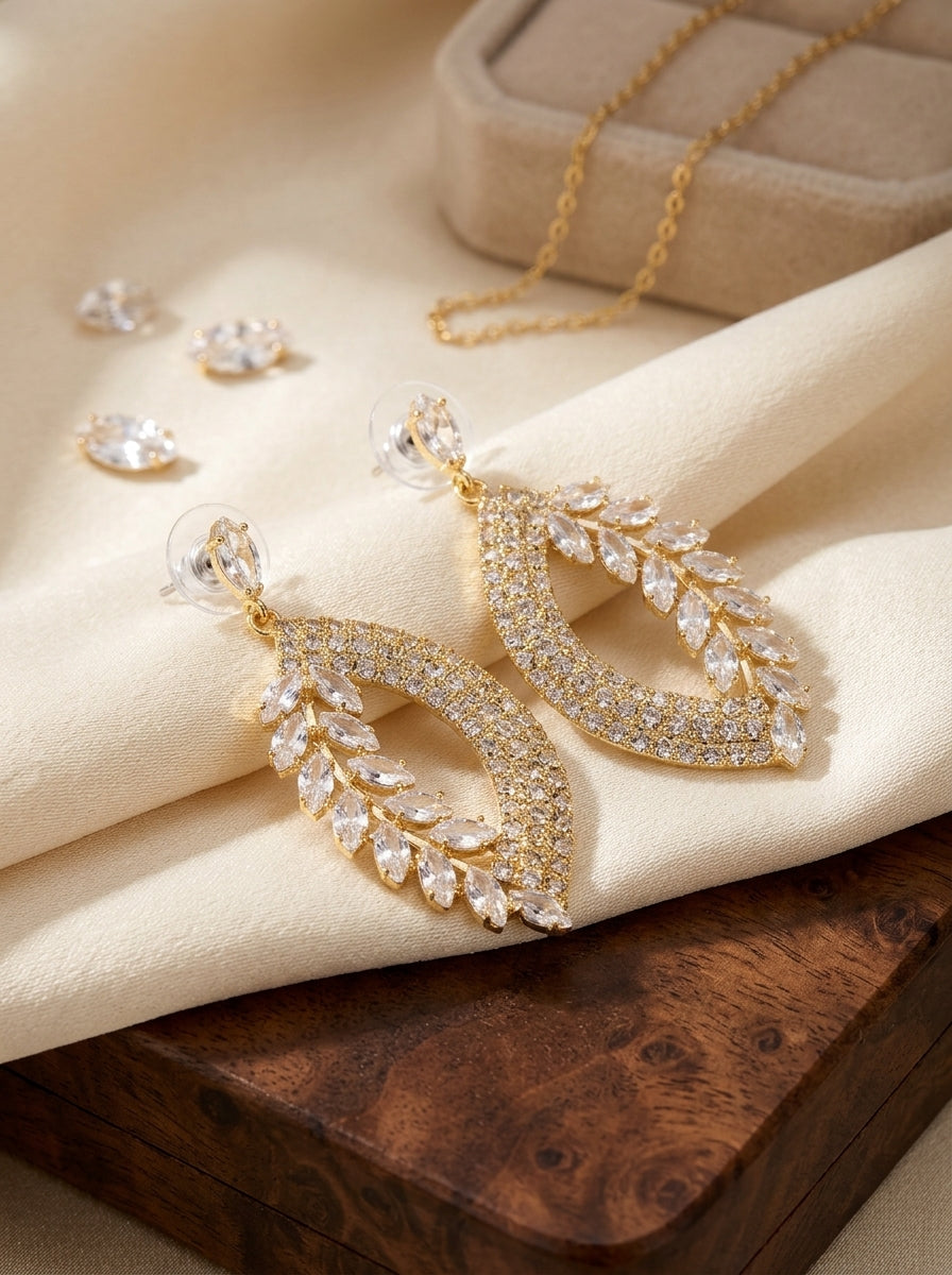 Marquise Majesty Leaf Earrings-14k Gold Plated