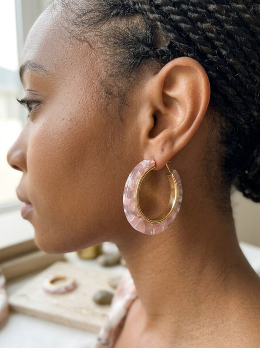 Pink Acetate Chunky Hoop Earrings