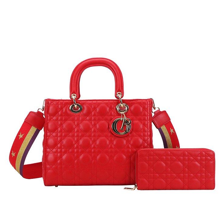 2-IN-1 Quilted Satchel Wallet Set - Red
