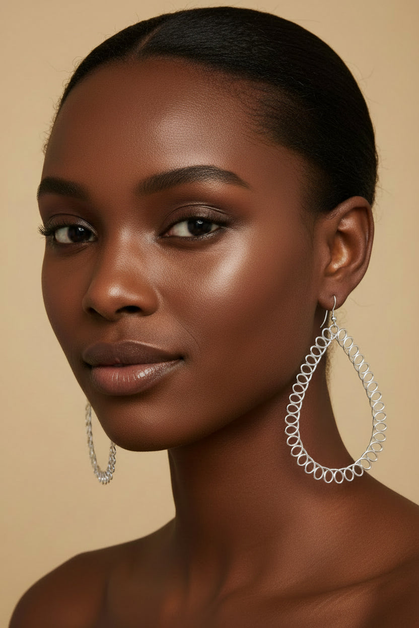 Silver-Tone Open Teardrop Statement Earrings-Silver