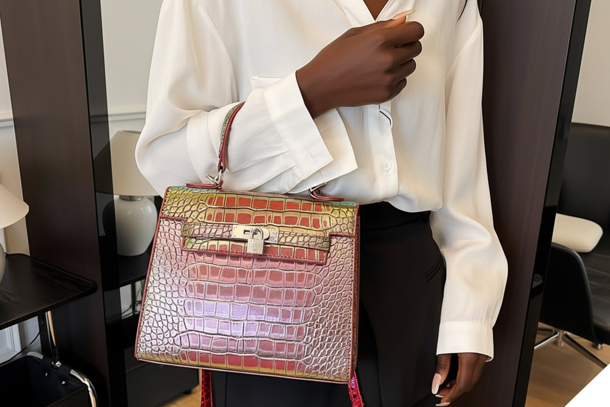 Crocodile Padlock Multi Tone Satchel