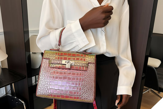 Crocodile Padlock Multi Tone Satchel
