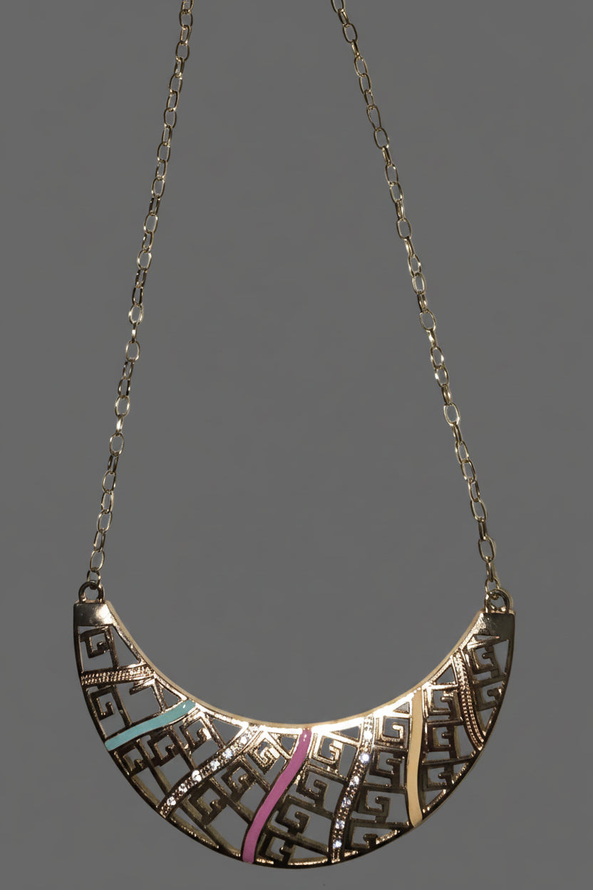 Gold-tone Geometric Bib Statement Necklace- Gold & Multi Colors