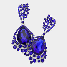 Chunky Crystal Rhinestone Teardrop Bubble Evening Earrings - Blue