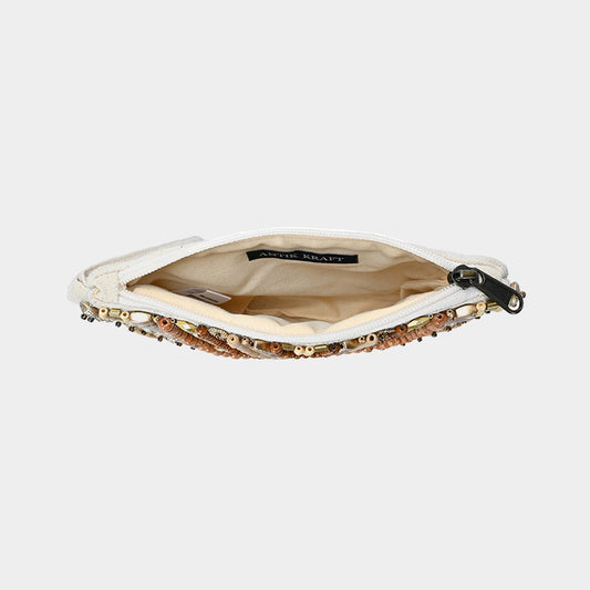 Ethnic Wood & Metal Beaded Front Pouch Bag with Wristlet