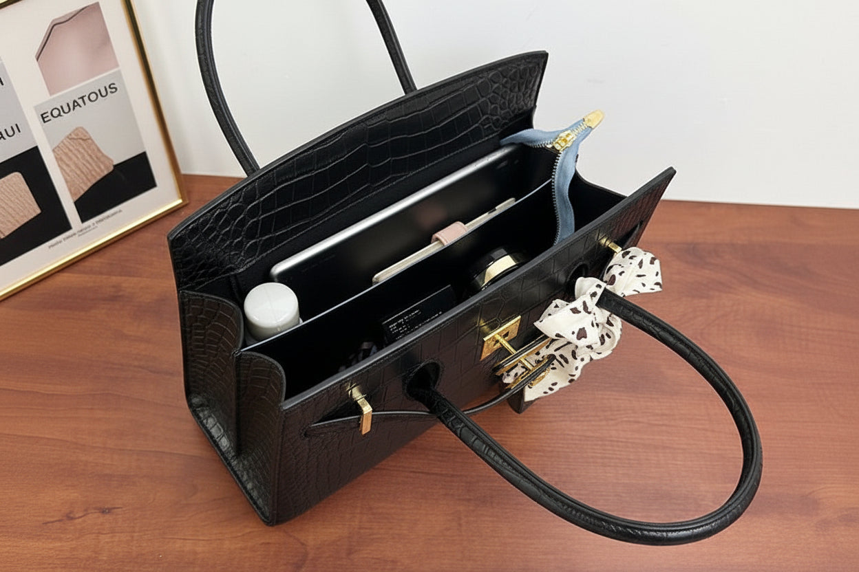 Scarfed Croc Combo Satchel Handbag