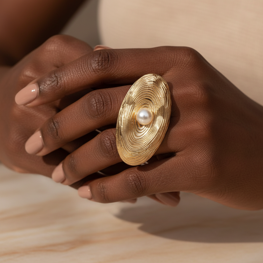 Gold Baroque Imitation Pearl Ring