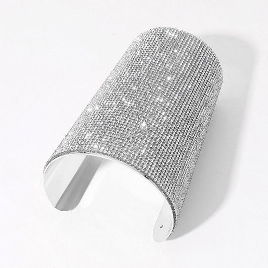 Wide Rhinestone Paved Arm Cuff Bracelet-Clear Rhodium