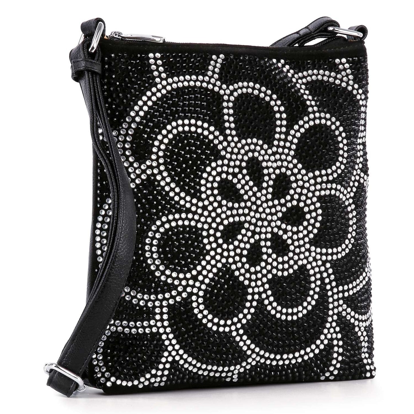 Stunning Rhinestone Design Crossbody Sling: Black
