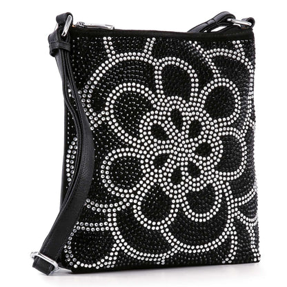 Stunning Rhinestone Design Crossbody Sling: Black