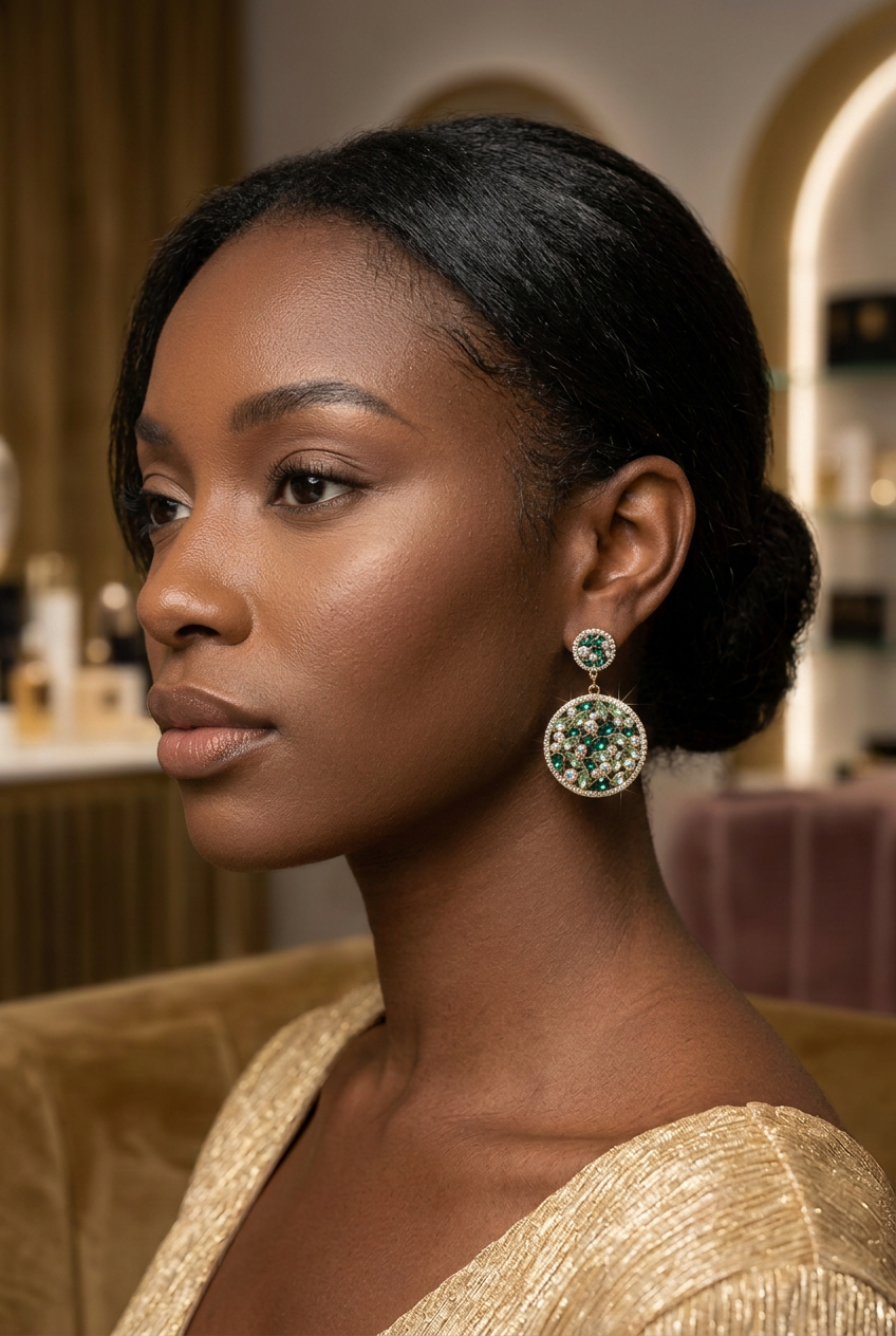 Emerald Elegance Mosaic Drop Earrings