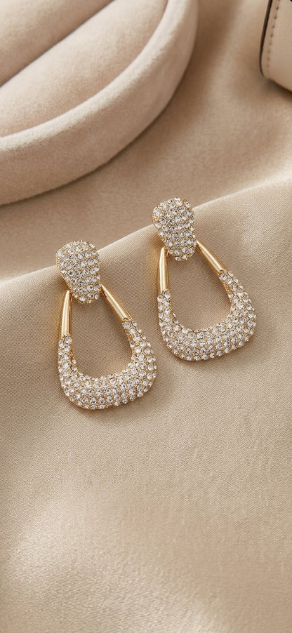 Crystal-Encrusted Geometric Drop Earrings