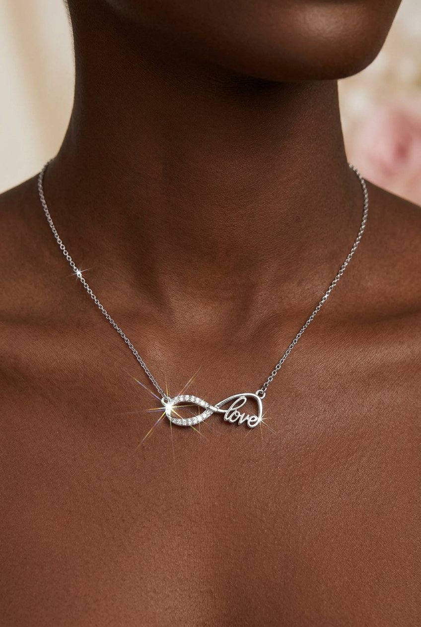 Eternal Bond: Silver-tone Cursive "Love" Infinity Rhinestone Pendant  Necklace