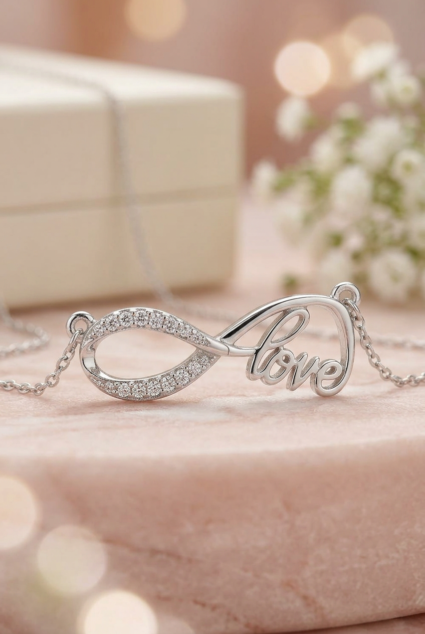Eternal Bond: Silver-tone Cursive "Love" Infinity Rhinestone Pendant  Necklace