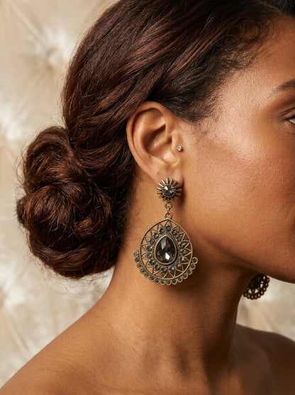 Vintage Bohemian Ornate Filigree Teardrop Dangle Earrings