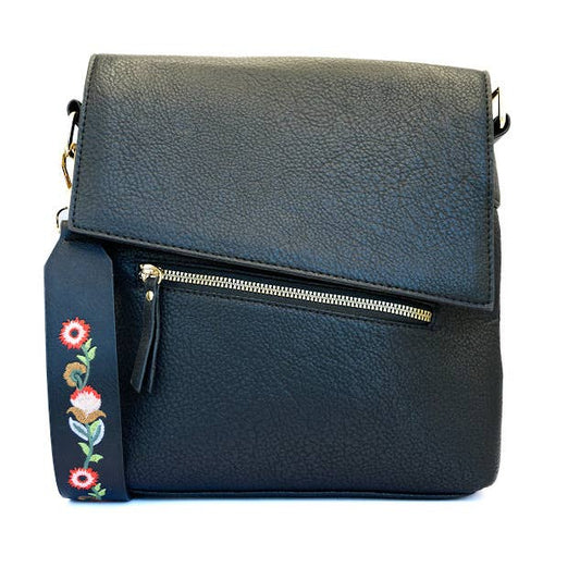 Shari Black Vegan Leather Crossbody Handbag