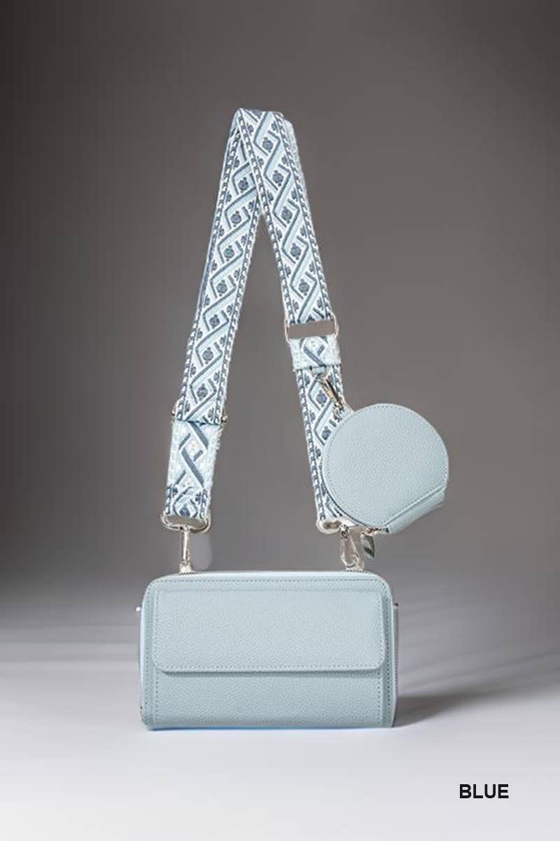 Vegan Leather Woven Weaved Crossbody Shoulder Bag: Blue
