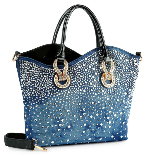 Rhinestone Ombre Design Elegant Tote: Blue-Black