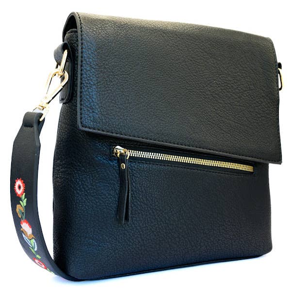 Shari Black Vegan Leather Crossbody Handbag