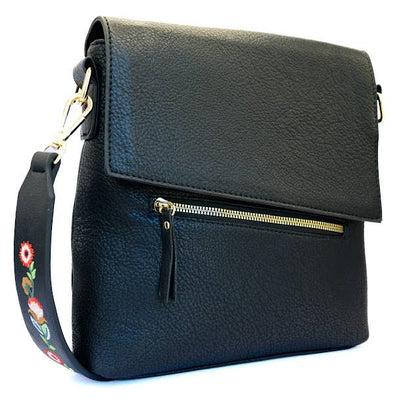 Shari Black Vegan Leather Crossbody Handbag