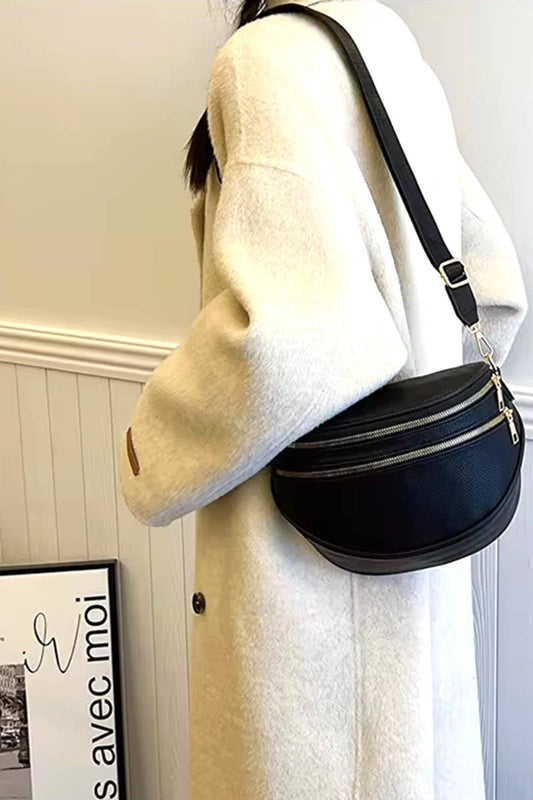 Vegan Leather Multi Pocket Crossbody Bag: Black