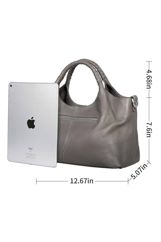Genuine Vegan Leather Hobo Tote Bag: Grey