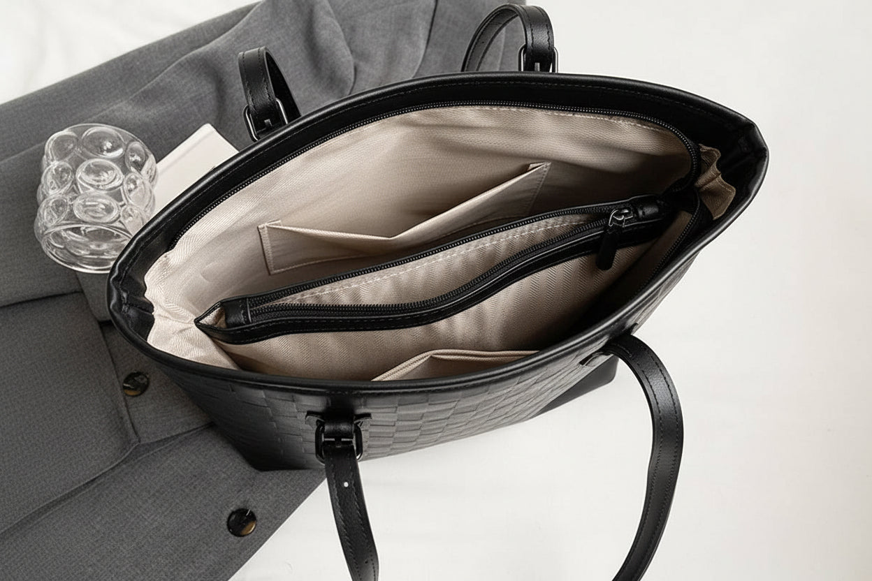 Vegan Leather Large Capacity Woven City Tote Bag: