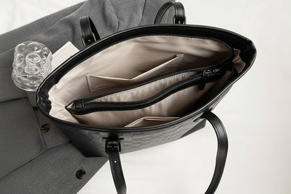 Vegan Leather Large Capacity Woven City Tote Bag: