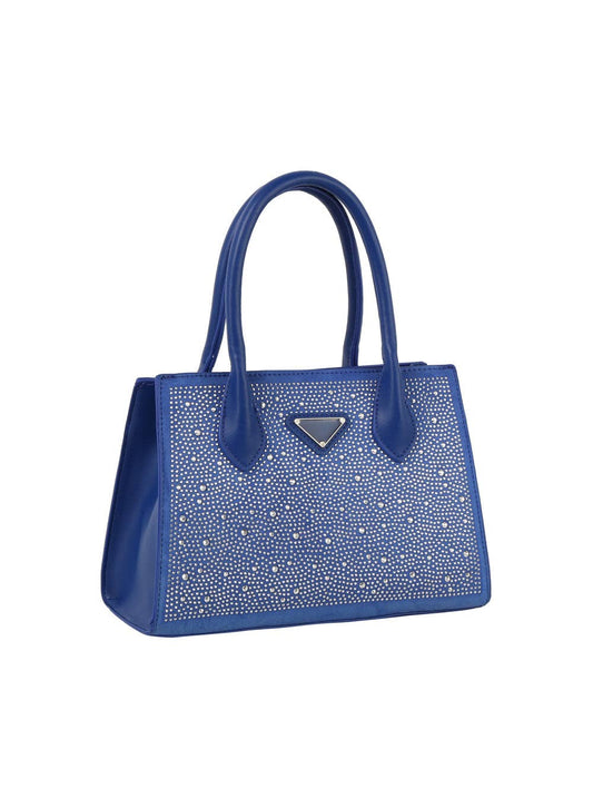 Dazzling Rhinestone Accented Hand Tote: Blue