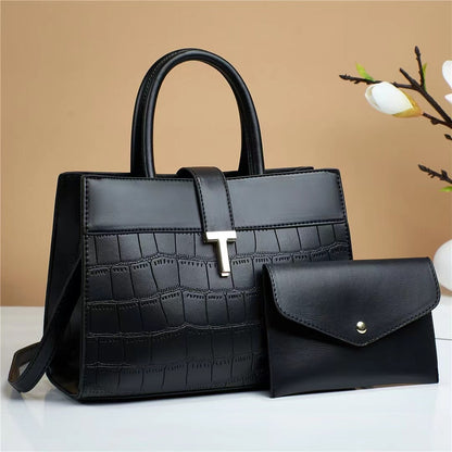 The 2-Piece Crocodile-Embossed Handbag / Satchel Set