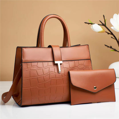 The 2-Piece Crocodile-Embossed Handbag / Satchel Set